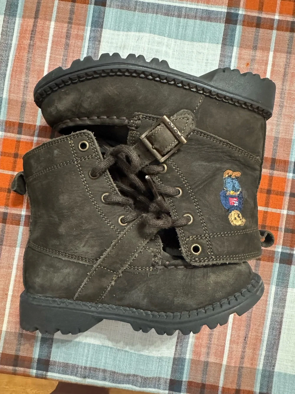 Polo Ralph Lauren Ranger Hi II Leather Suede Bear Combat Boots Dark Brown Sz 9
